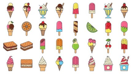 Collection of Various Delicious Ice Cream and Dessert Illustrations.
