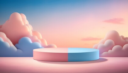 minimalist pastel podium for product display against a soft gradient sky background