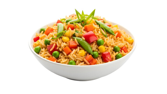 Fried rice with vegetables, isolated on white or transparent background. PNG