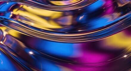 Vibrant liquid chrome surface undulates with dynamic color reflections