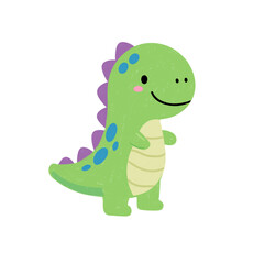 Cute green cartoon dinosaur character isolated on white background