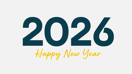 Happy New Year 2026 vector greeting card design with modern typography on a light gray background