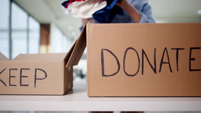 Woman Tidying Up House, Sorting Wardrobe