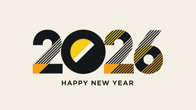 Creative Happy New Year 2026 banner with modern geometric typography. Vector illustration for holiday greeting card design