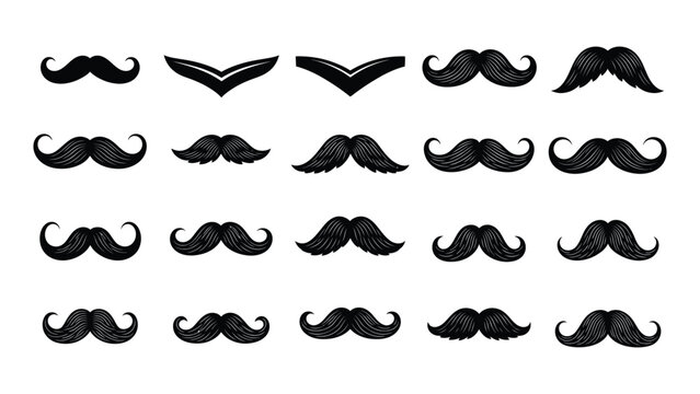 Collection of hand drawn mustache styles in black and white artistic sketch