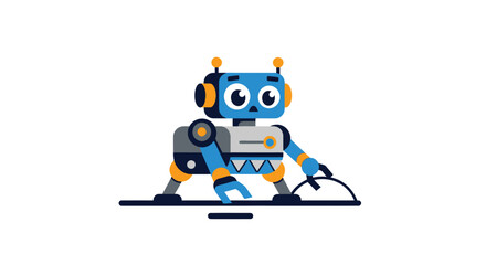 Cartoon robot operates a device