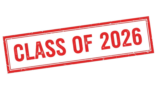 Class of 2026 graduation announcement seal with a red grunge rubber stamp effect on an isolated white background