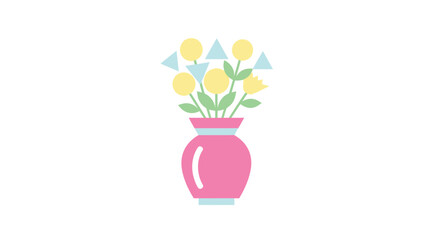 Stylized floral arrangement in a pink vase