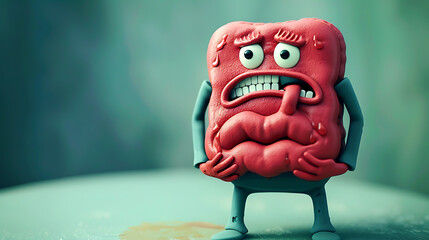 3D illustration of a monster made of intestines with angry expression, stomach ache concept