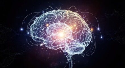 Digital representation illustrates complex neural pathways and active thought processing within the human mind