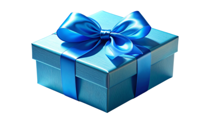 Beautiful Wrapped Gift Box with Blue Ribbon Transparent Background PNG
