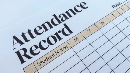 Attendance record sheet of students and workers concept 4k footage close up. Attendance, record, school, class, workers