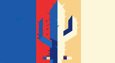 Abstract Cactus Composition in Bold Colors and Geometric Shapes.