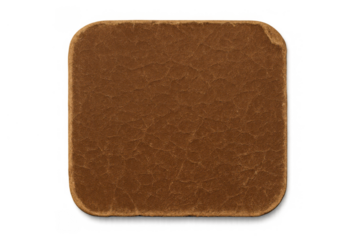 Brown square coaster showing aged cardboard texture. Blank vintage paper tag with round corners, transparent background
