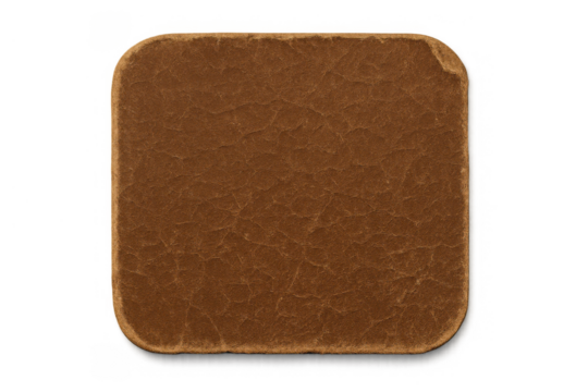 Brown square coaster showing aged cardboard texture. Blank vintage paper tag with round corners, transparent background - Powered by Adobe
