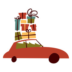 Joyful road trip with a christmas tree