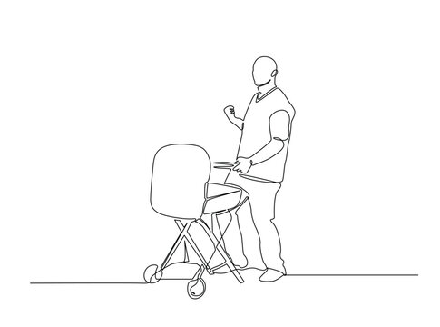 Continuous Line Drawing of man cooking food on bbq grill.