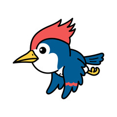 Cartoon Illustration of a Woodpecker Bird Flying
