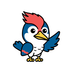 Cartoon Illustration of a Woodpecker Bird Rising Wing