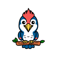 Cartoon Illustration of a Woodpecker Bird Perching on a Tree