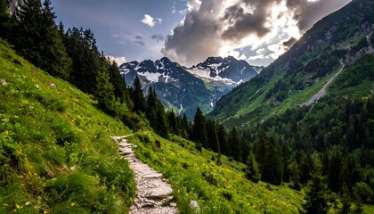Fototapeta premium Scenic mountain path through lush valley