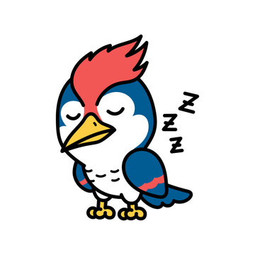 Cartoon Illustration of a Woodpecker Bird Sleeping