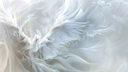 Abstract background with white bird wings. 3D render illustration