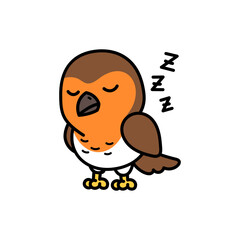 Cartoon Illustration of a Robin Bird Sleeping