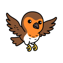Cartoon Illustration of a Robin Bird Flying