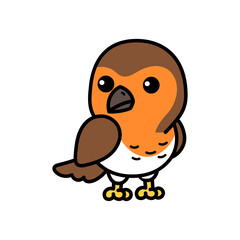 Cartoon Illustration of a Robin Bird Looking Back