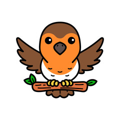 Cartoon Illustration of a Robin Bird Perching on Tree