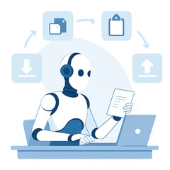 robot work with laptop