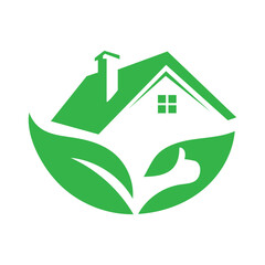 Eco-friendly home and leaf vector art for green real estate, sustainable housing and environmental construction branding.