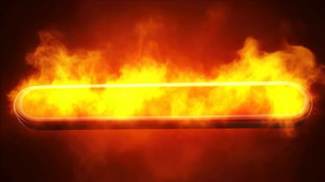 A long, thin, red object with a yellow stripe. The object is surrounded by fire