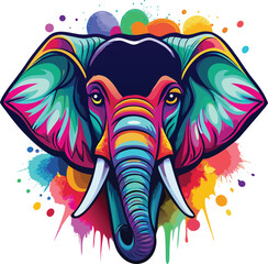 Colorful elephant illustration and ornate floral vector pattern with a peacock and fish elements