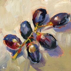 Still life with grapes. Oil painting.