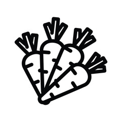 Icon graphic of three carrots for healthy food ingredient and source of veggie vitamin diet