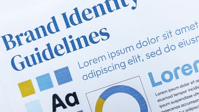 Brand identity guidelines with typography and shapes, 4k footage. Marketing, brand colors and text concept.
