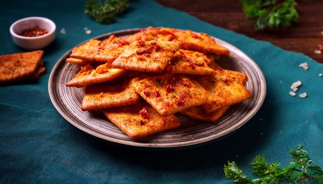 spicy crackers on a plate