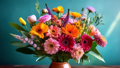 Fototapeta premium vibrant floral bouquet in vase