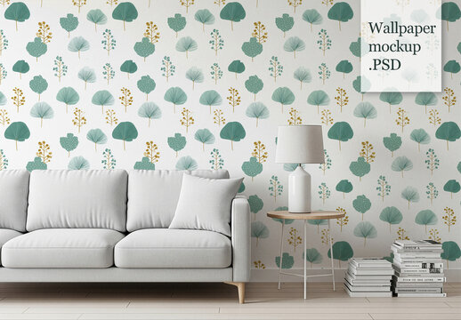 Living room wallpaper wall mockup