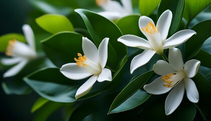 Obraz premium delicate neroli blooms nestled among lush green leaves