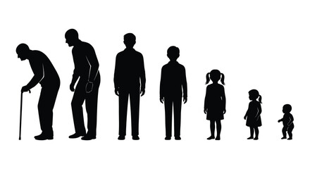 Silhouettes of a family showing growth stages from elderly to infant