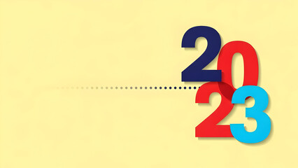 Bold colorful numbers representing the year 2023 against a pale yellow background
