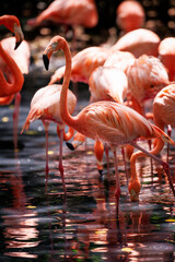 American flamingos (Phoenicopterus ruber) in the national aviary of Colombia