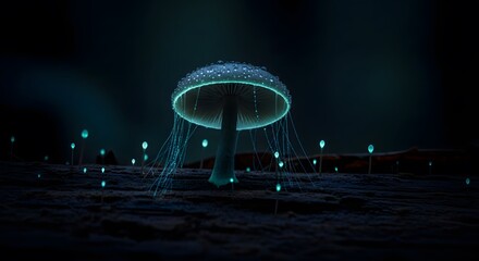 Glowing Mushroom Fantasy Landscape Bioluminescent Fungi Scene