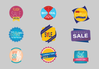 Naklejka premium Collection Of Colorful sale and discount offer badges 