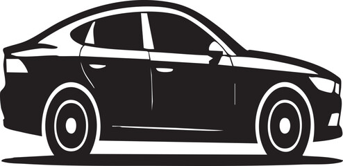 A minimalist, black silhouette of a modern sedan is depicted from a side profile against a subtle gray gradient background.