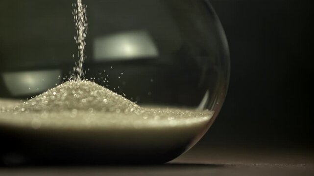 Super slow motion sand fall in the hourglass. Filmed on a high-speed camera at 1000 fps. High quality FullHD footage