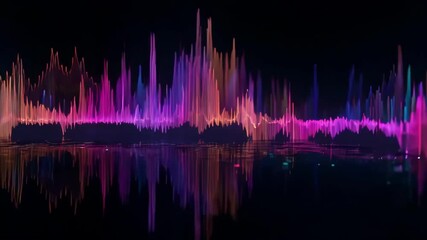Medium shot of AI interface generating vibrant pop vocal tracks in multiple languages showcasing dynamic sound waves and diverse cultural influences.